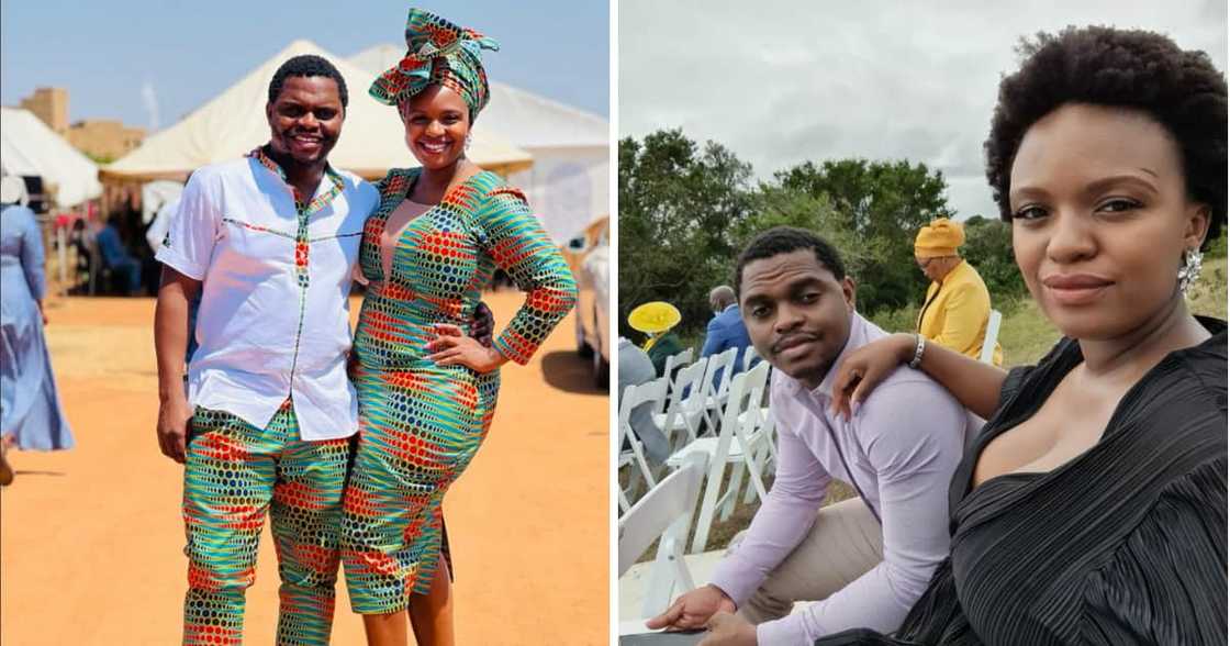 Political Analyst Lukhona Mnguni wore a matching outfit with his loved ones.