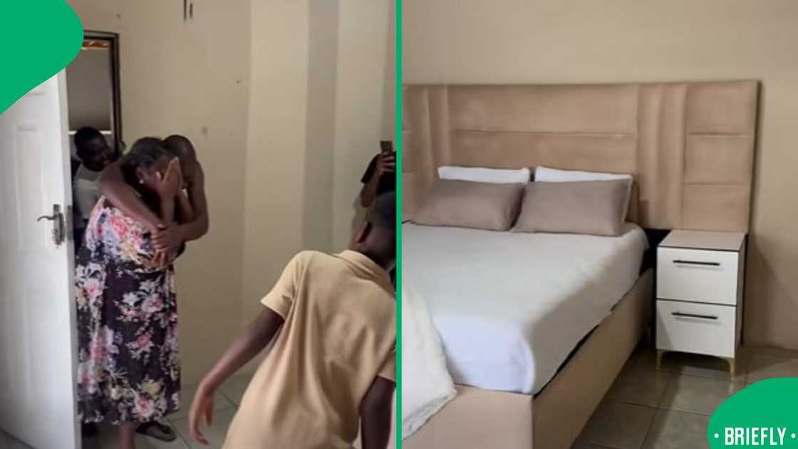 The screenshot on the left captured the moment the kids hugged the teary mom