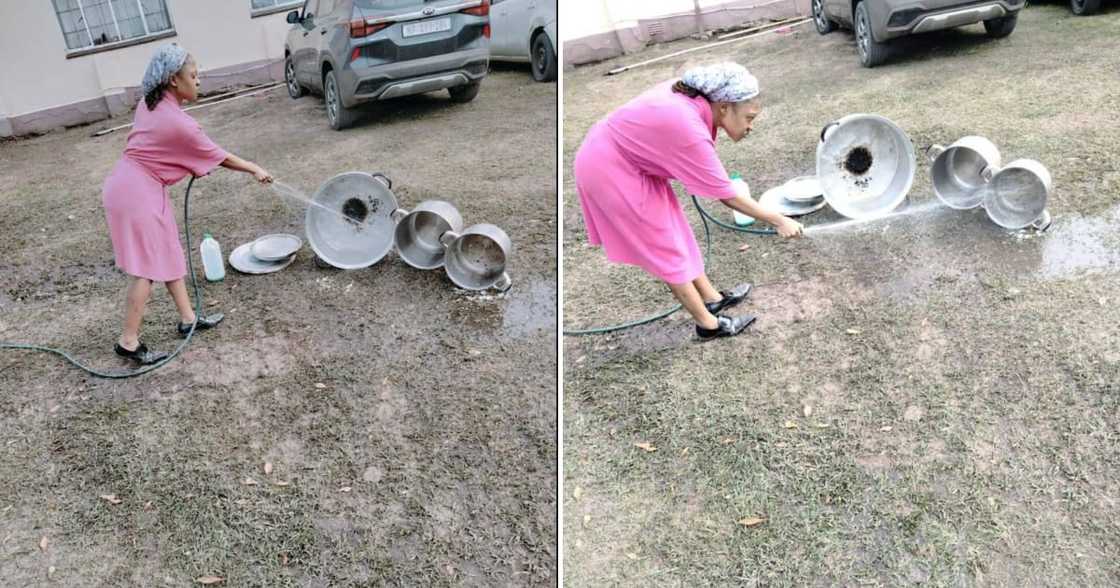 A creative makoti took to the socials to share her unconventional way of washing pots A creative makoti took to the socials to share her unconventional way of washing pots