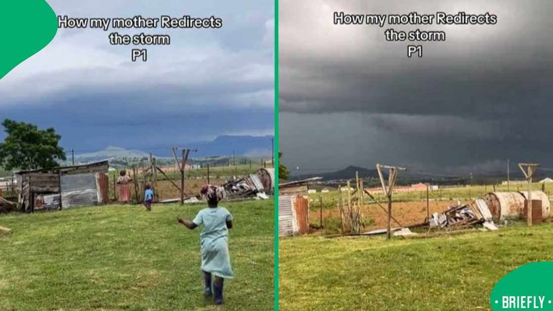The visual on the right captured the mom in action redirecting the storm