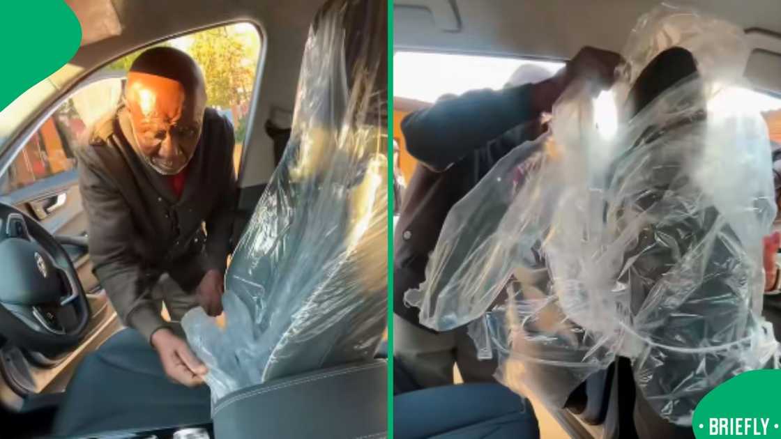 Lihle's dad inside his daughter's brand new car