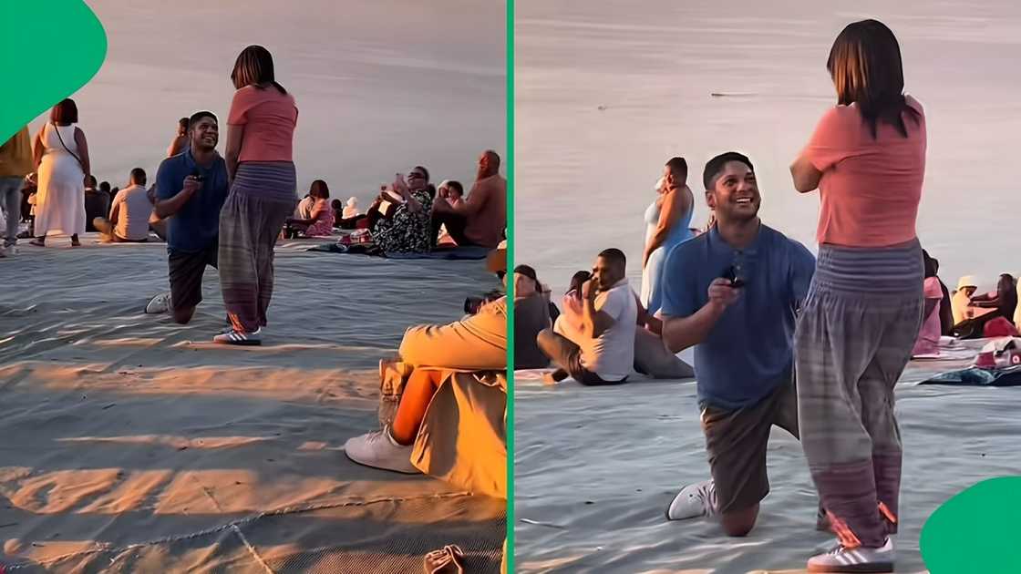 A TikTok video shows a beautiful beach proposal. A TikTok video shows a beautiful beach proposal.