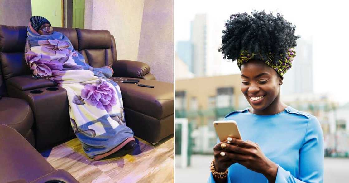 Woman shows uncle wrapped in blanket Woman shows uncle wrapped in blanket