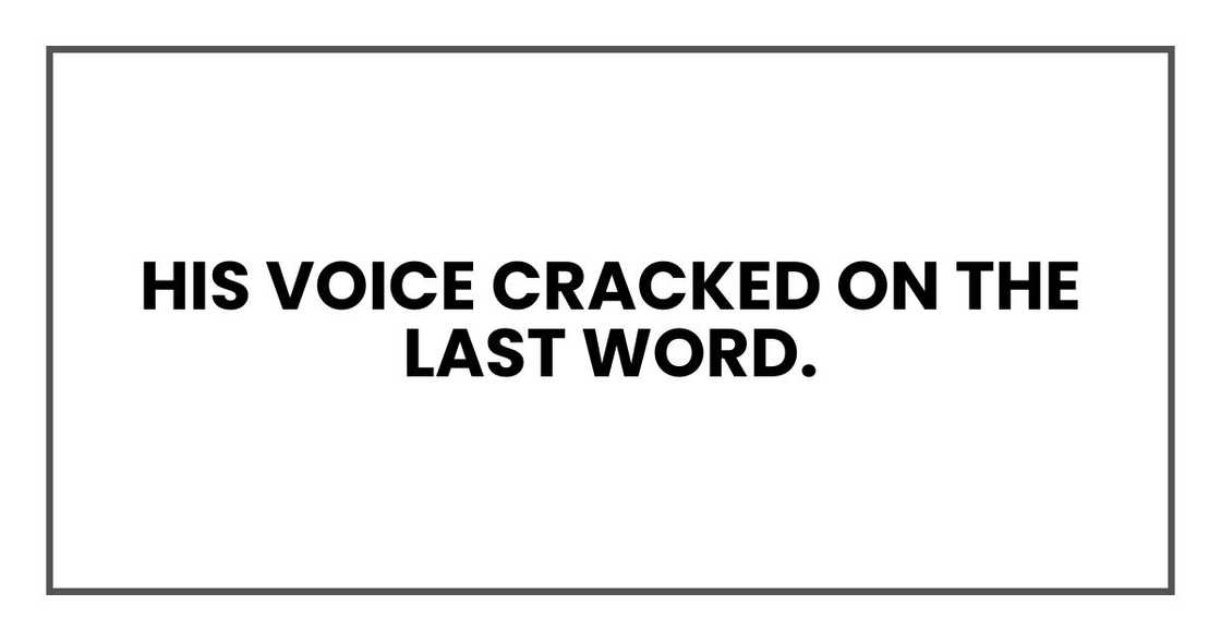 His voice cracked on the last word. His voice cracked on the last word.