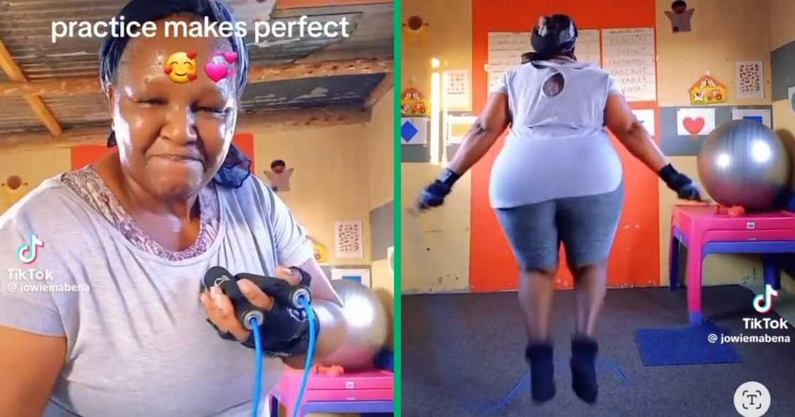 An elderly woman did an intense workout An elderly woman did an intense workout