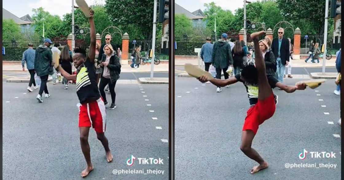 Zulu man does traditional dance in London streets