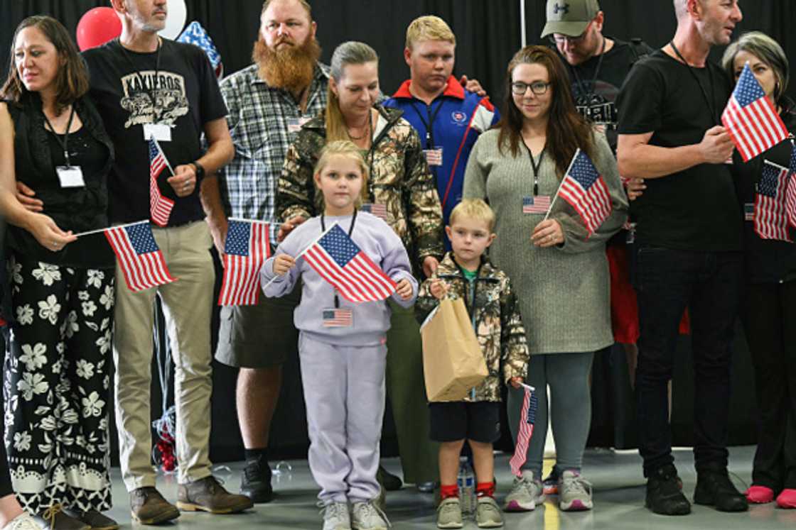 A group of Afrikaner refugees who arrived in the US in Washington, DC. A group of Afrikaner refugees who arrived in the US in Washington, DC.