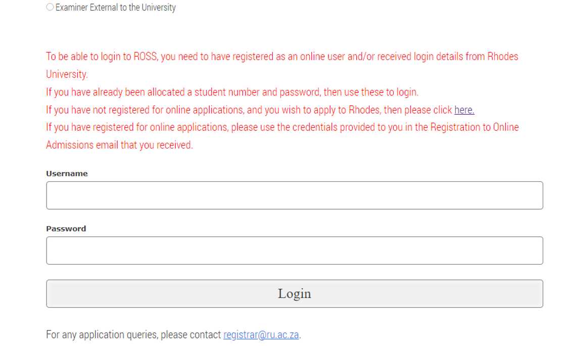 The ROSS account creation page