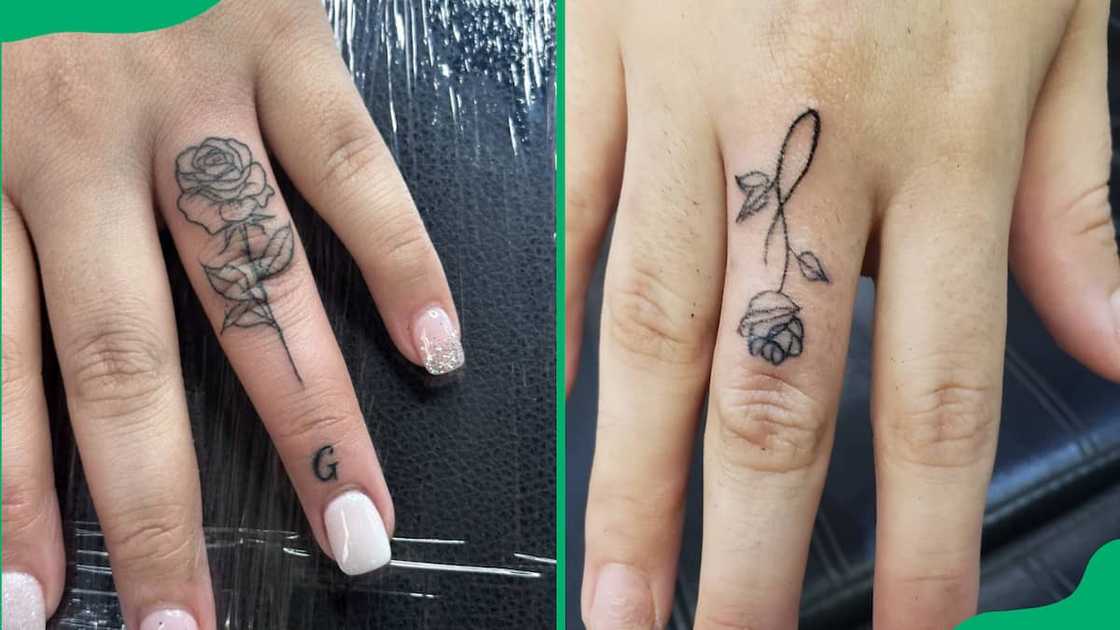 Rose finger tattoo