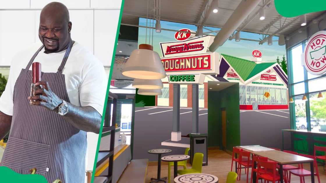 Shaq and one of his restaurants, Krispy Kreme