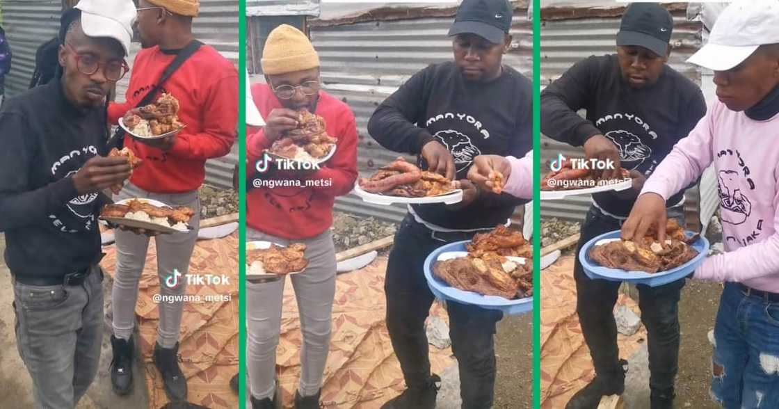 Group of Sotho men devoured meat Group of Sotho men devoured meat