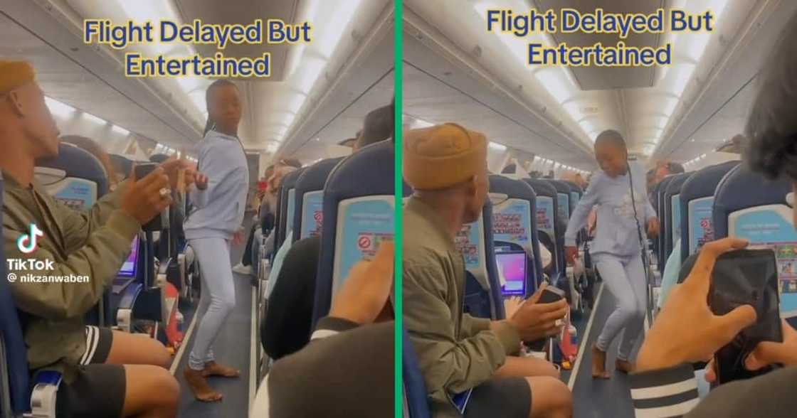 A girl danced for passengers on a plane A girl danced for passengers on a plane