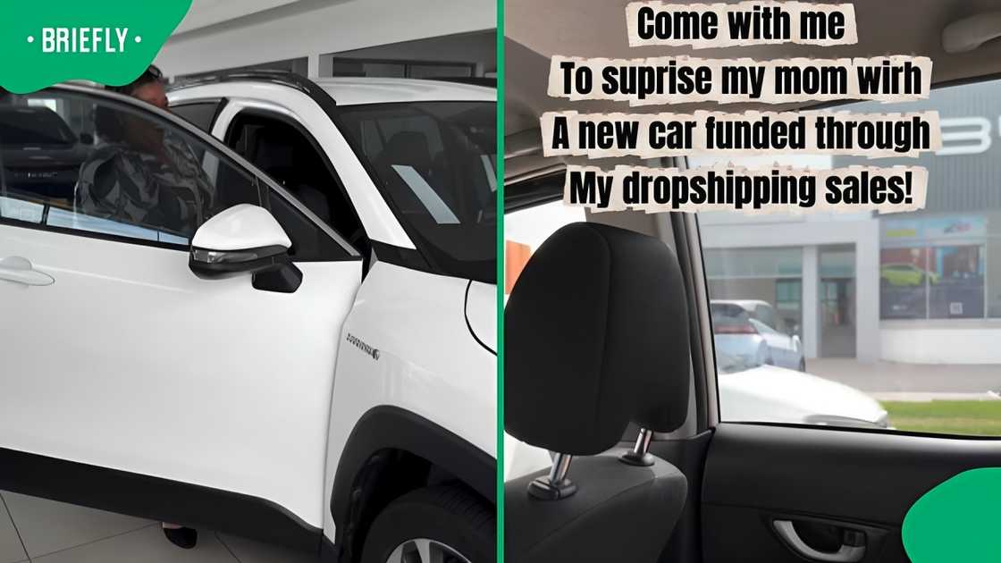 A woman surprises her mom with a new car A woman surprises her mom with a new car