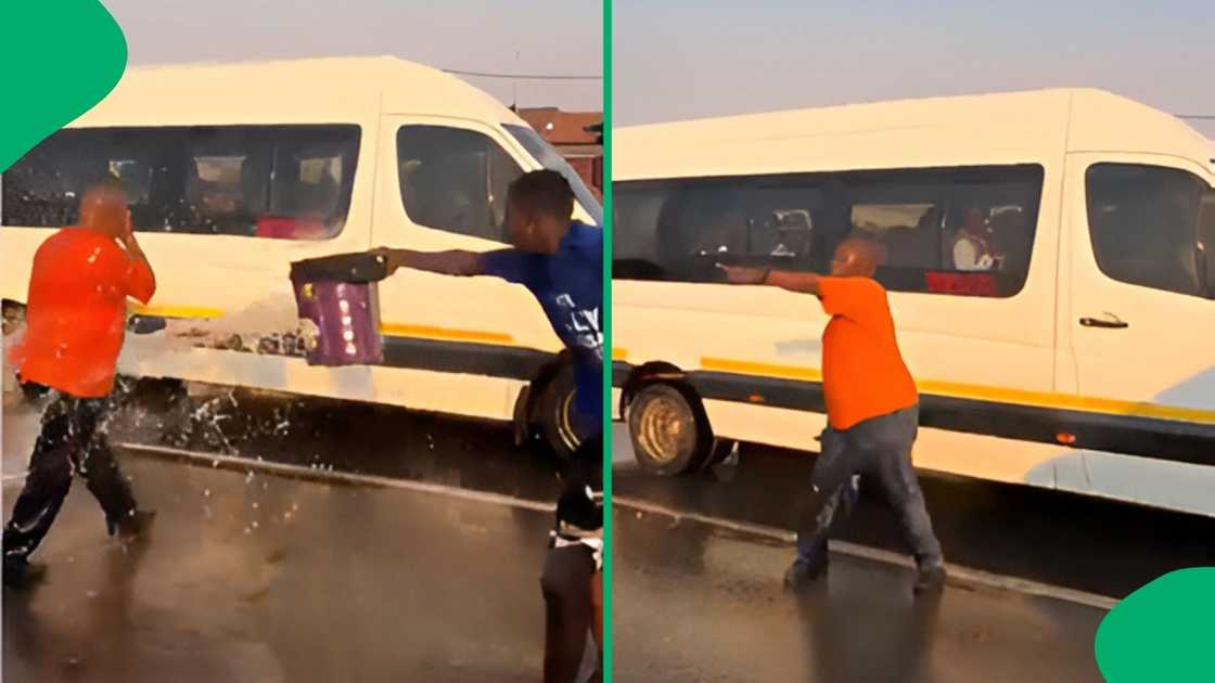 The lively Gauteng street water fight took an unexpected turn when a furious taxi driver tried to confront the local youth