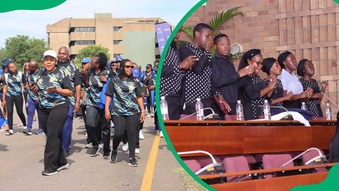 University of Limpopo staff and students walking and the UL choir singing
