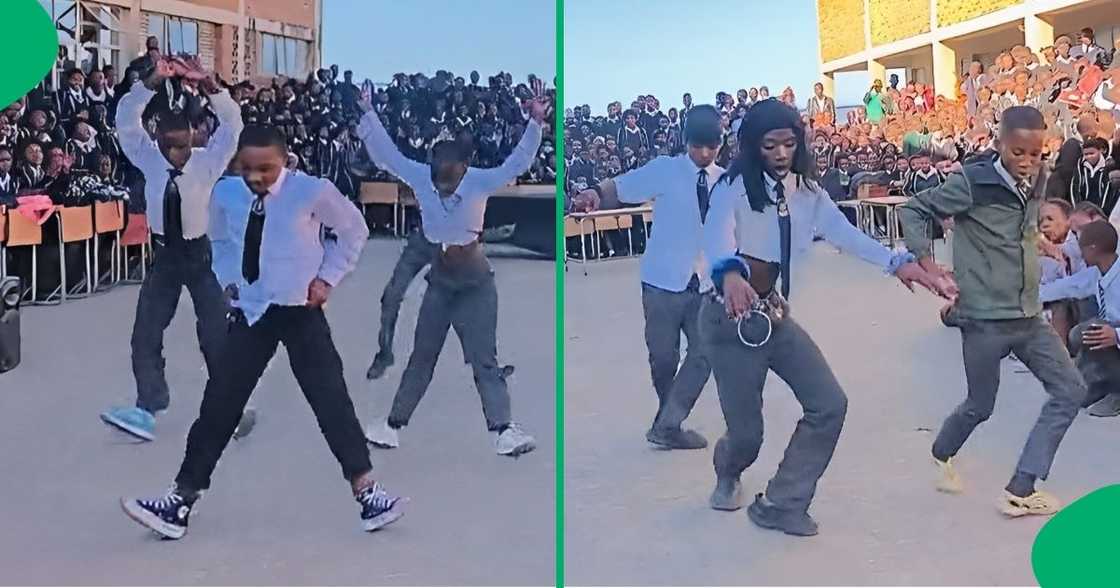 Schoolchildren nail dance routines and receive applause from South Africans.