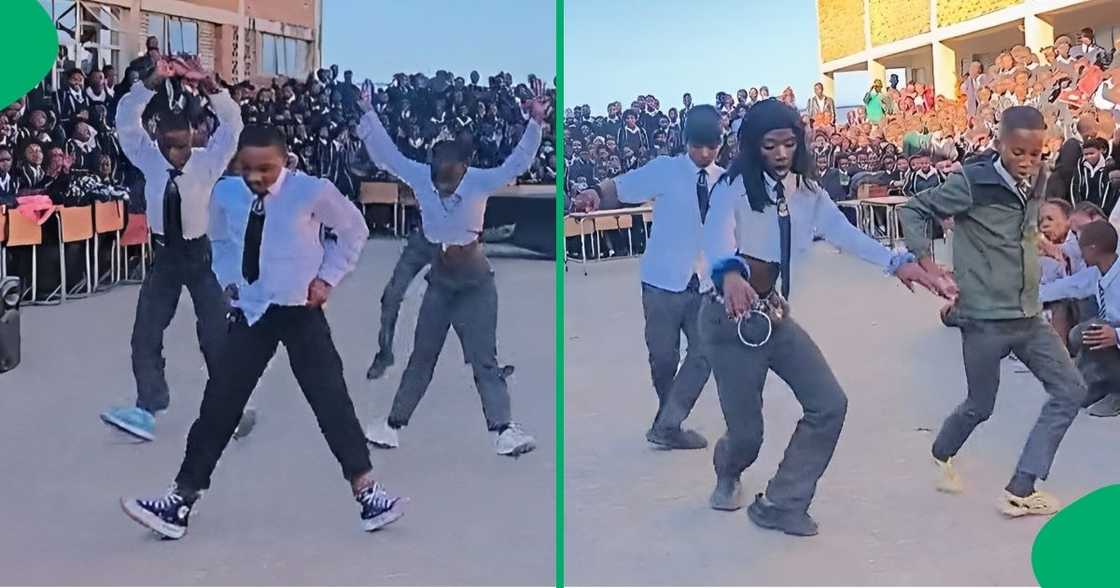 Schoolchildren nail dance routines and receive applause from South Africans. Schoolchildren nail dance routines and receive applause from South Africans.
