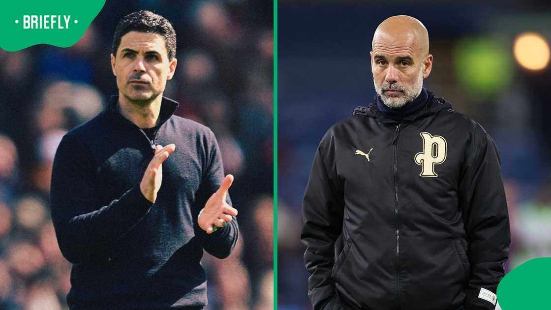Collage of Mikel Arteta and Pep Guardiola managers of Arsenal and Manchester City