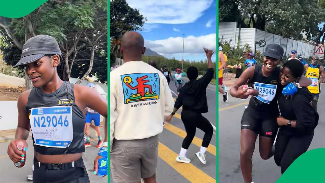 The runner became emotional as her friends cheered loudly and provided much-needed motivation The runner became emotional as her friends cheered loudly and provided much-needed motivation