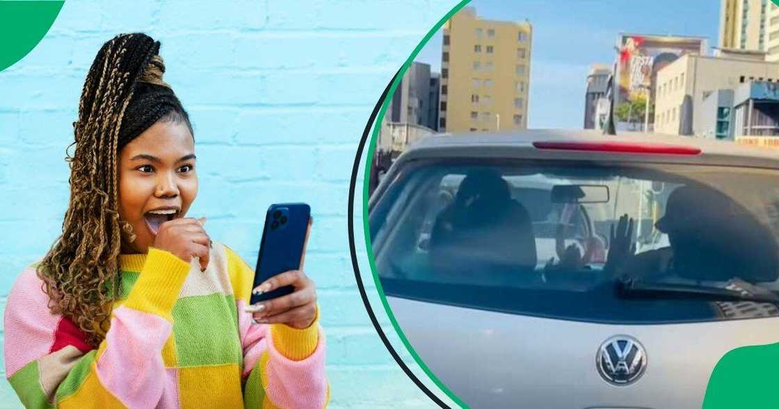 A TikTok video shows a group of men vibing in a Polo while in traffic. A TikTok video shows a group of men vibing in a Polo while in traffic.