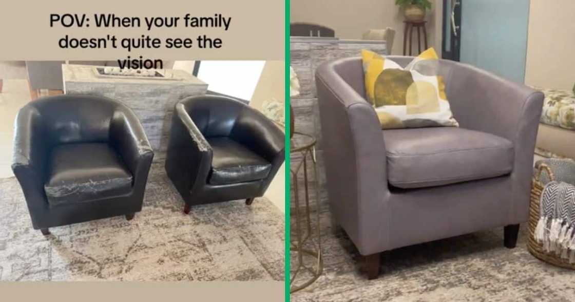 A North West woman reupholstered chairs she bought on Facebook Market for R300 A North West woman reupholstered chairs she bought on Facebook Market for R300