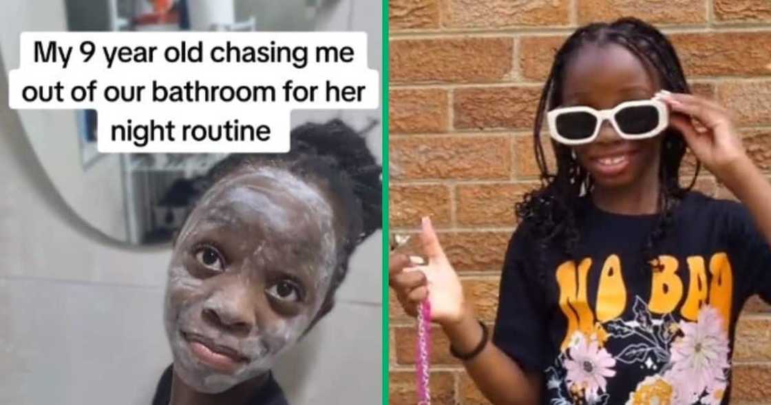 9 year old does skin care routine in TikTok video