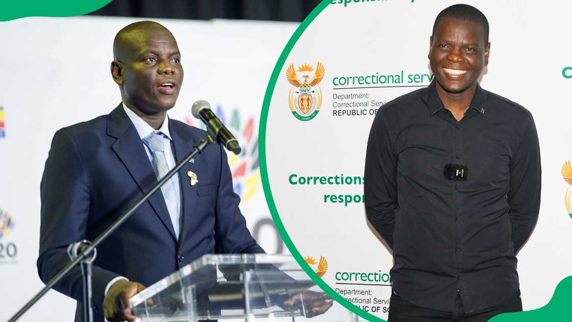 Ronald Lamola addresses the media about the outcome of the G20 First Foreign Ministers' Meeting and he is seen during South Africa General Elections at Kgosi Mampuru Correctional Facility