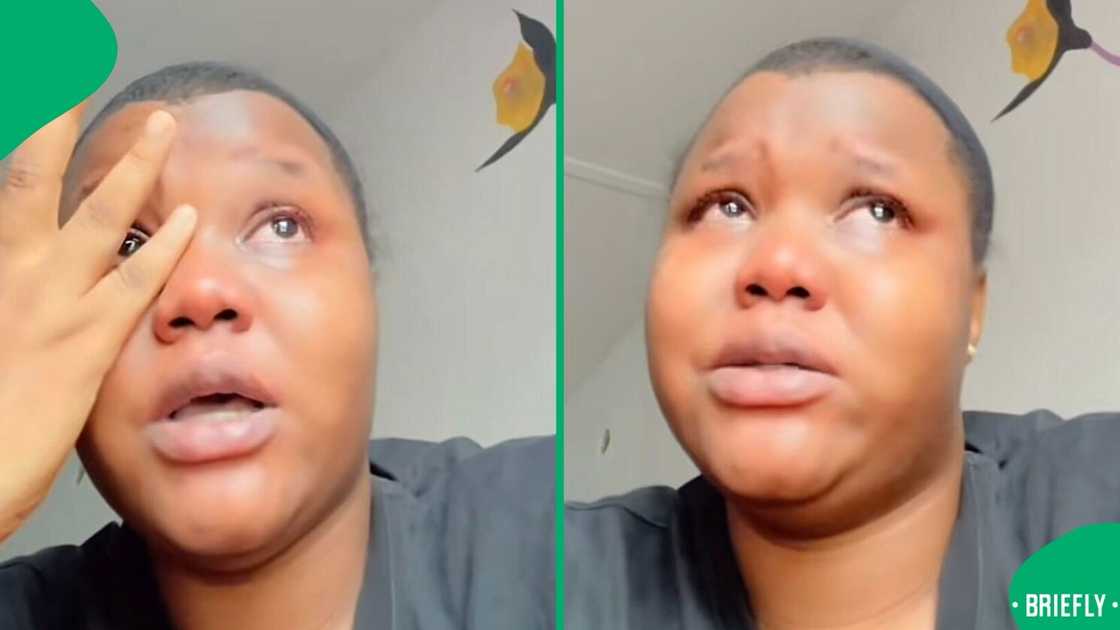 A woman was in tears as she shared her weight loss journey in a TikTok video. A woman was in tears as she shared her weight loss journey in a TikTok video.