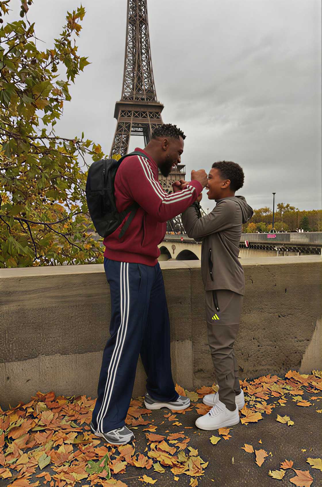 Siya and his son were riding bicycles by the beach