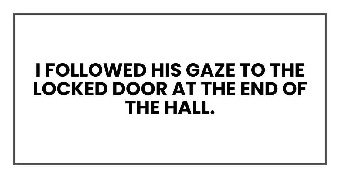 I followed his gaze to the locked door at the end of the hall. I followed his gaze to the locked door at the end of the hall.