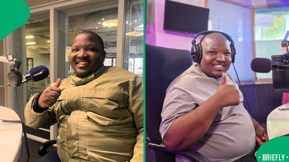 Xolile on the right went on a talk show at a radio station to talk about his career in content creation Xolile on the right went on a talk show at a radio station to talk about his career in content creation