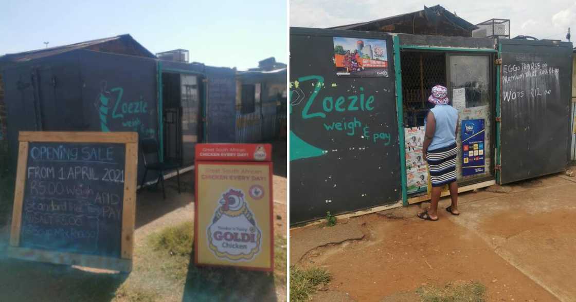 A customer standing at shop window at Zoezie's Weigh and Pay in Katlehong, Johannesburg