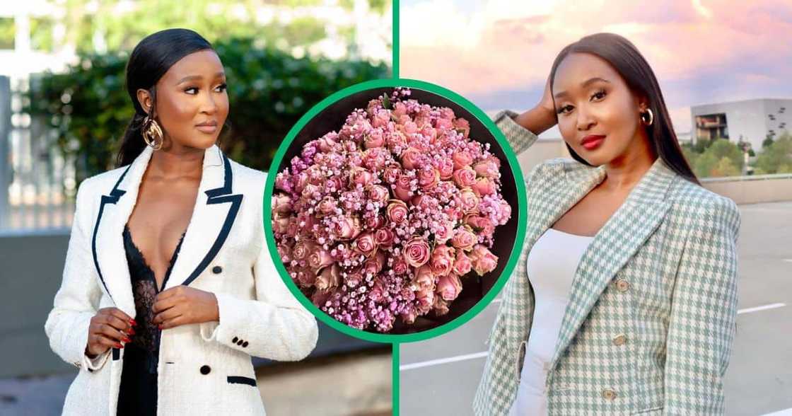 A woman and a bunch of flowers. A woman and a bunch of flowers.