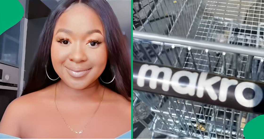 A TikTok video shows a woman unveiling her Makro grocery haul. A TikTok video shows a woman unveiling her Makro grocery haul.