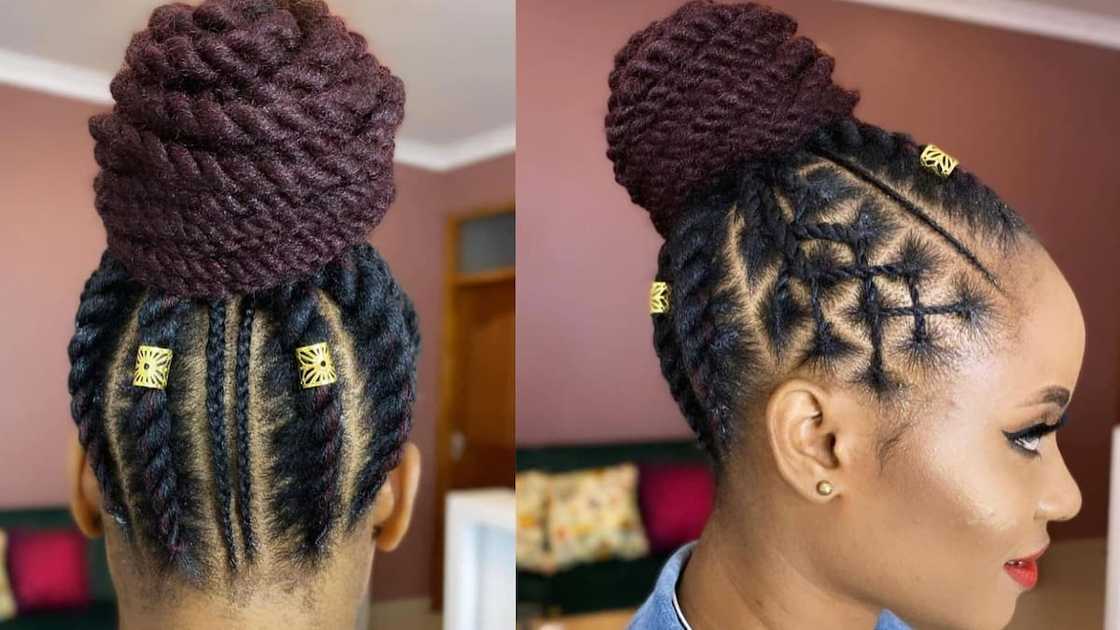 Crossover twist and thin cornrows bun Crossover twist and thin cornrows bun