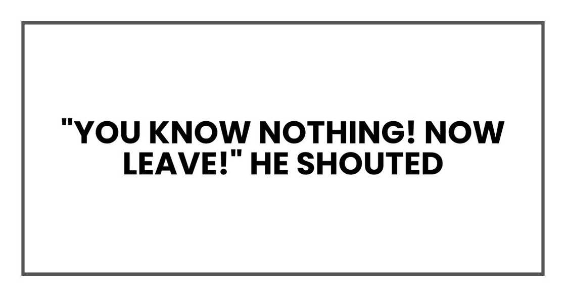 "You know nothing! Now leave!" he shouted