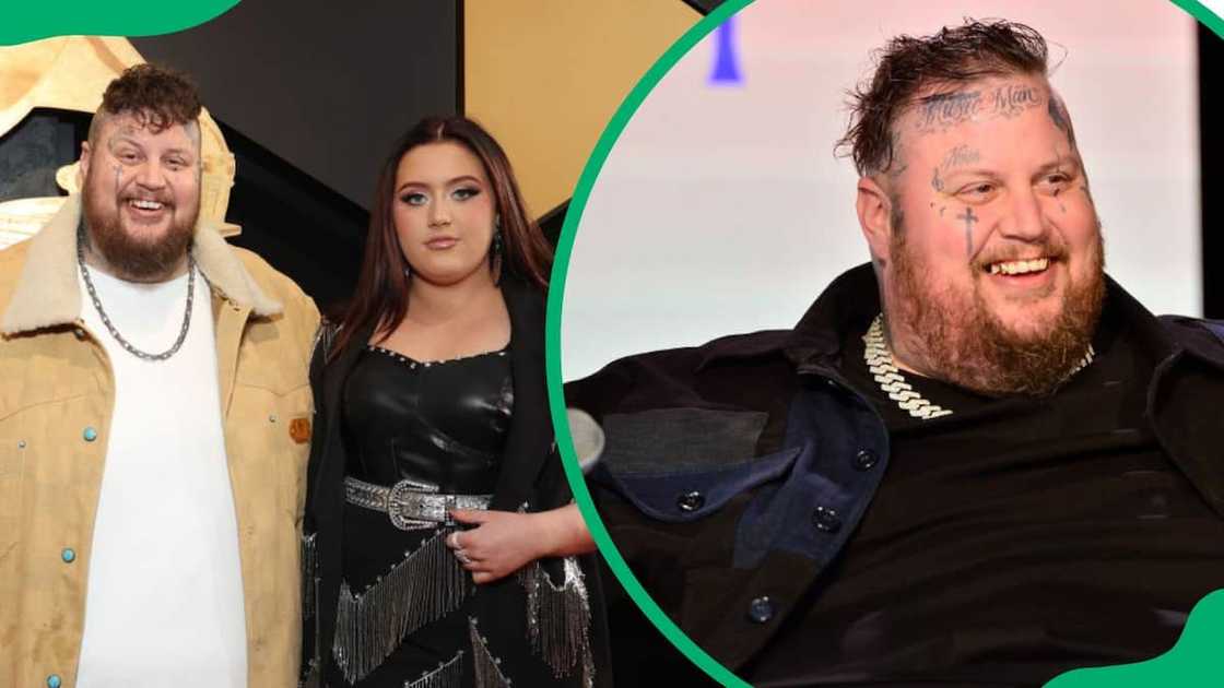 Jelly Roll and Bailee Ann attending the 66th Grammy Awards (L). The songwriter speaking onstage during Best New Artist Showcase (R) Jelly Roll and Bailee Ann attending the 66th Grammy Awards (L). The songwriter speaking onstage during Best New Artist Showcase (R)