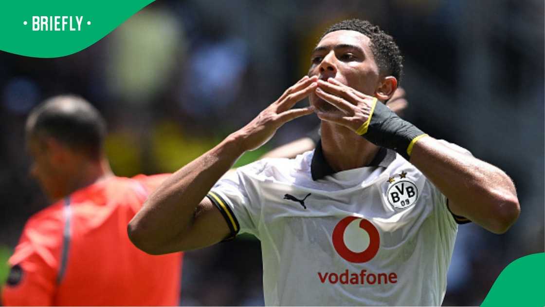 Jobe Bellingham celebrates his goal against Mamelodi Sundowns. Jobe Bellingham celebrates his goal against Mamelodi Sundowns.