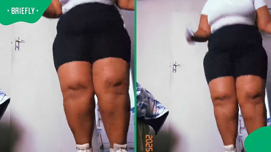A woman's showed the size of her legs before the gym transformation A woman's showed the size of her legs before the gym transformation