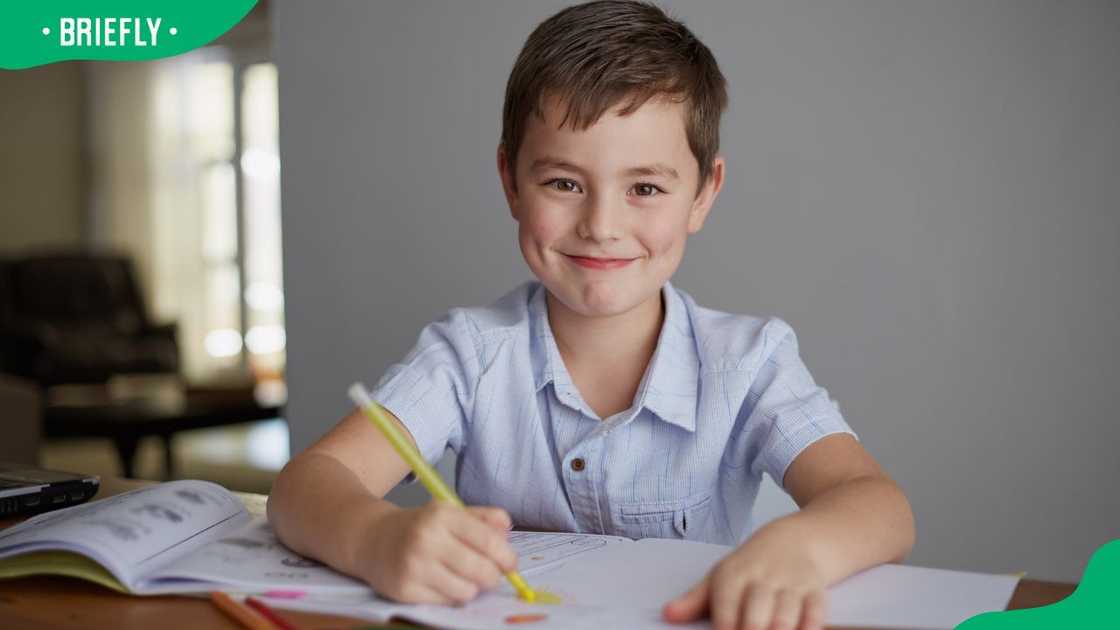 A young boy doing his homework