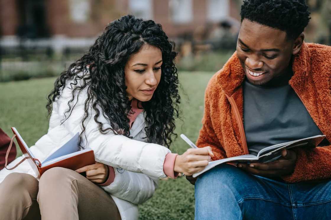 College students studying outdoors