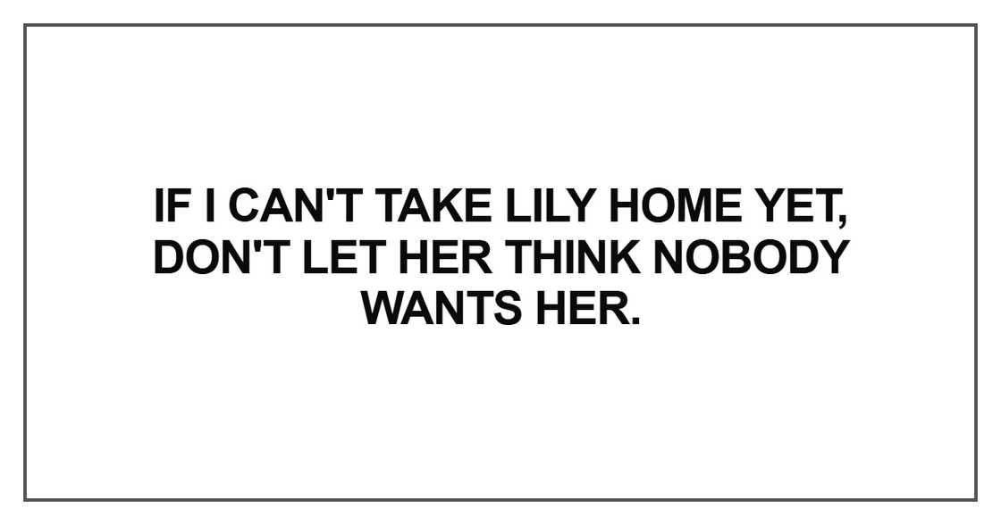 If I can't take Lily home yet, don't let her think nobody wants her
