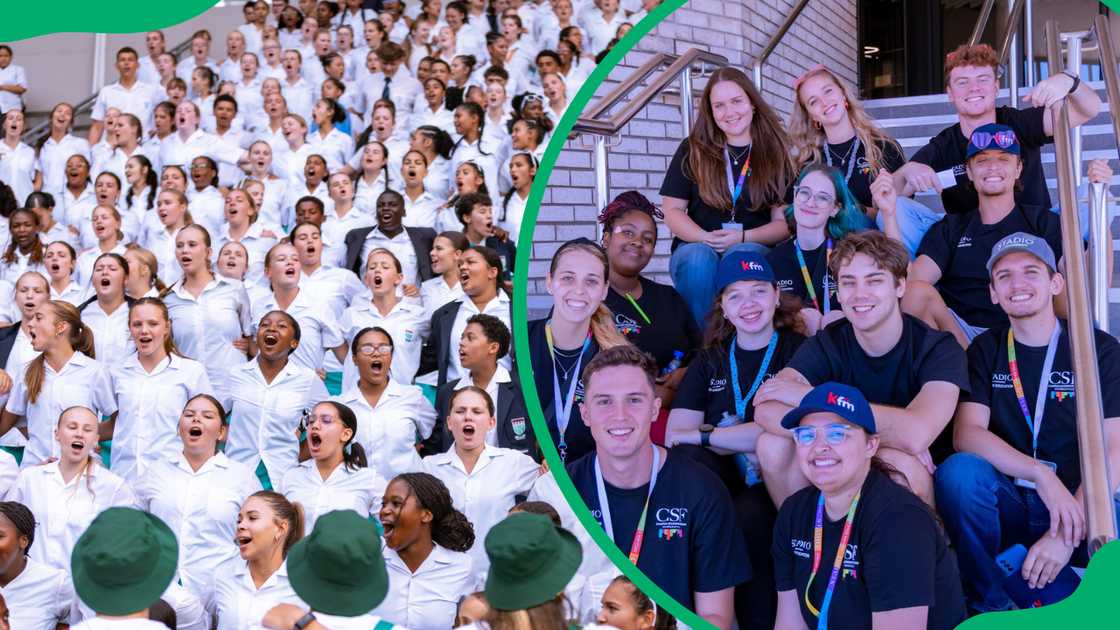 The STADIO Higher Education choir and students in branded caps and tees