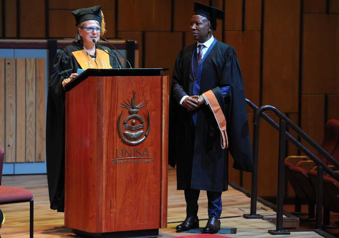 Economic Freedom Fighters (EFF) leader Julius Malema during his graduation ceremony Economic Freedom Fighters (EFF) leader Julius Malema during his graduation ceremony