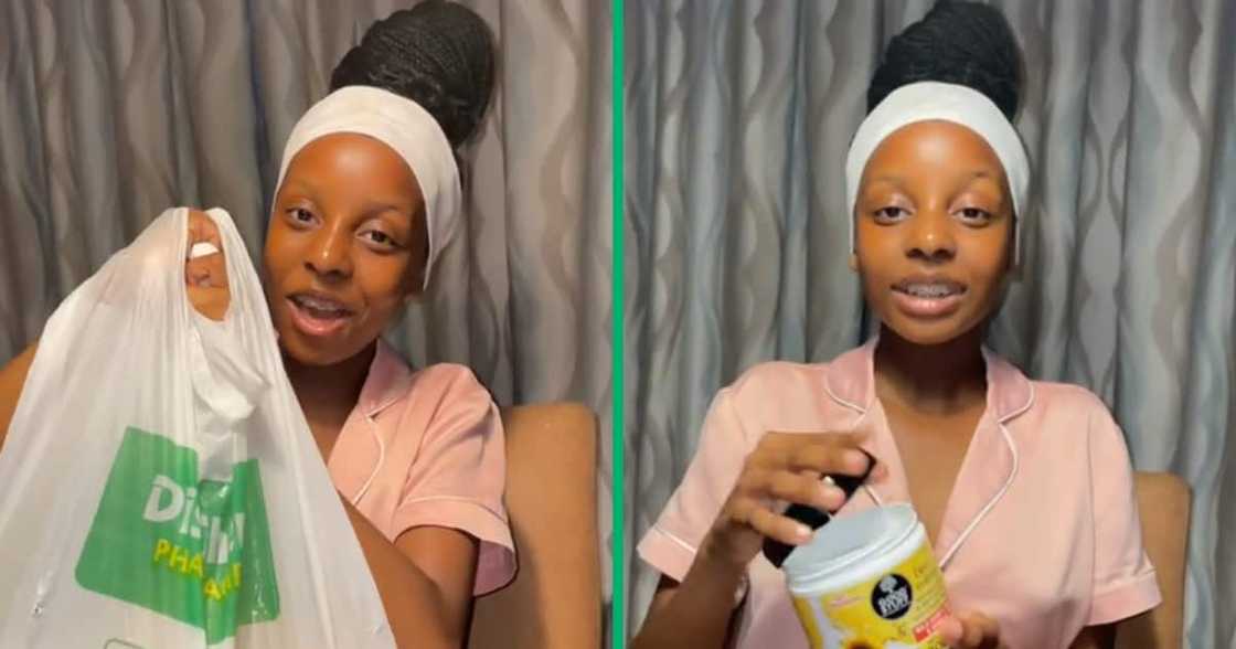 A lady on TikTok who purchased self-care items from Dischem and posted a video about it online. A lady on TikTok who purchased self-care items from Dischem and posted a video about it online.