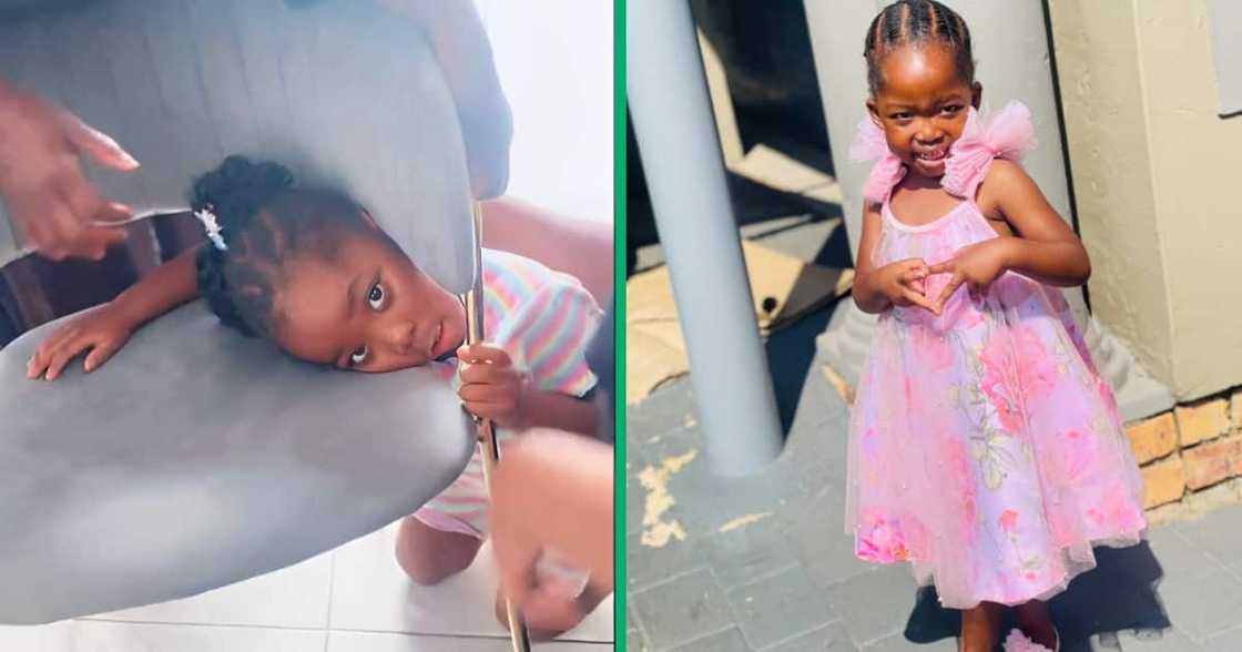 A TikTok video of a kid who found herself stuck in a chair has gone viral, leaving South Africans in stitches. A TikTok video of a kid who found herself stuck in a chair has gone viral, leaving South Africans in stitches.