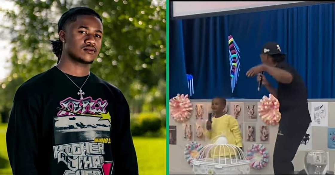 A TikTok video shows a man dancing with his little sister. A TikTok video shows a man dancing with his little sister.