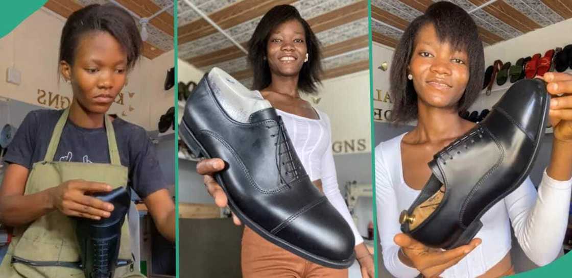Female shoemaker makes good quality shoes Female shoemaker makes good quality shoes