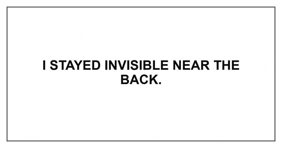 I stayed invisible near the back. I stayed invisible near the back.