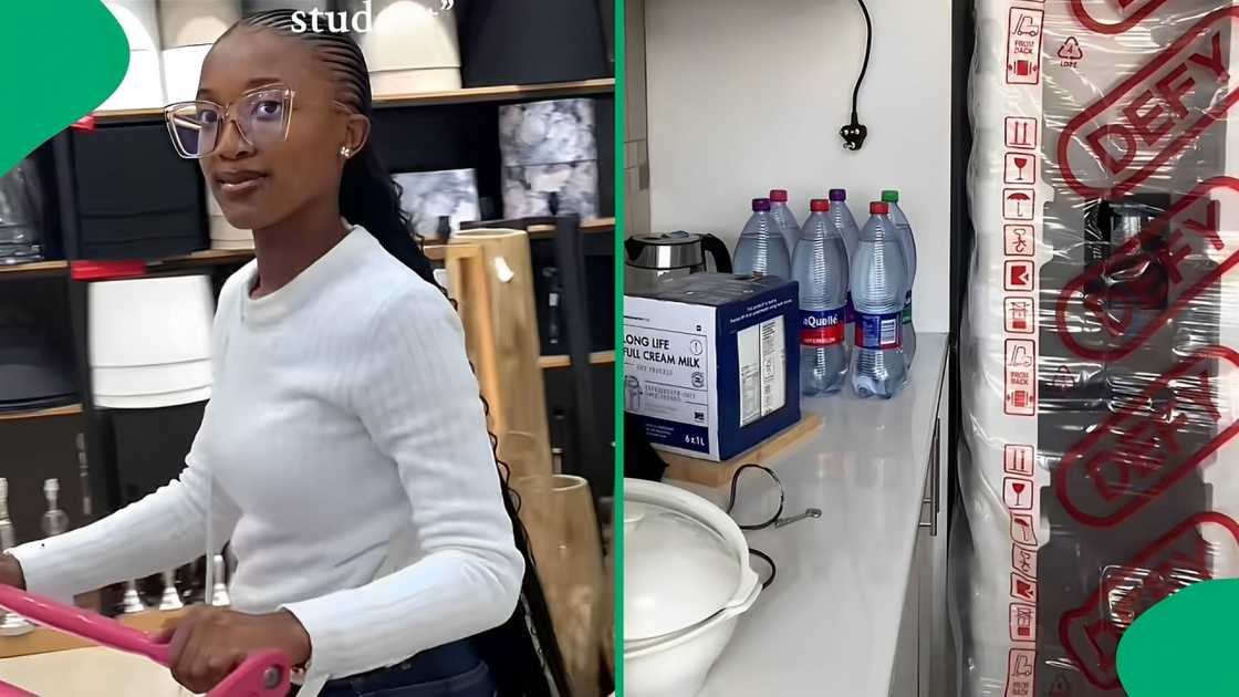 A TikTok video shows a student showcasing her house after becoming a homeowner.